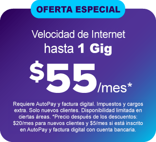 Oferta especial: velocidad de hasta 1 GB a $55